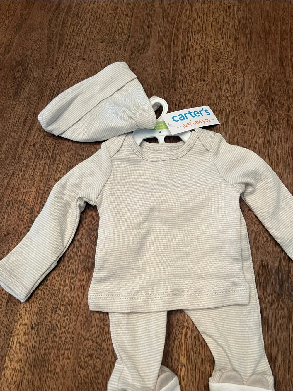 Carter's Cream & Light Gray Striped Baby 3-Piece Set with Panda Booties